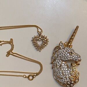 Swarovski Gold Unicorn Pin, Plus Necklace